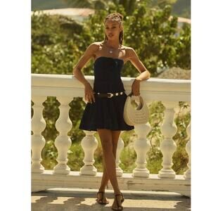 NWT Anthropologie Maeve Rosette Strapless Fit & Flare Denim Mini Dress $168 Sz 2